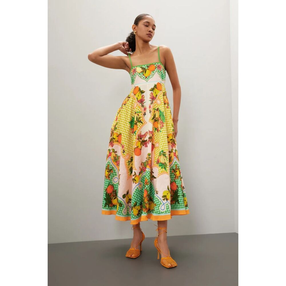 Alemais Lemonis Fruit Linen Maxi Dress Size 2